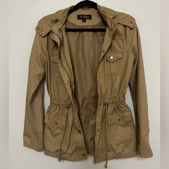Guess - khaki cargo jacket with cinched waist and hood. SM - Picture 2 of 4